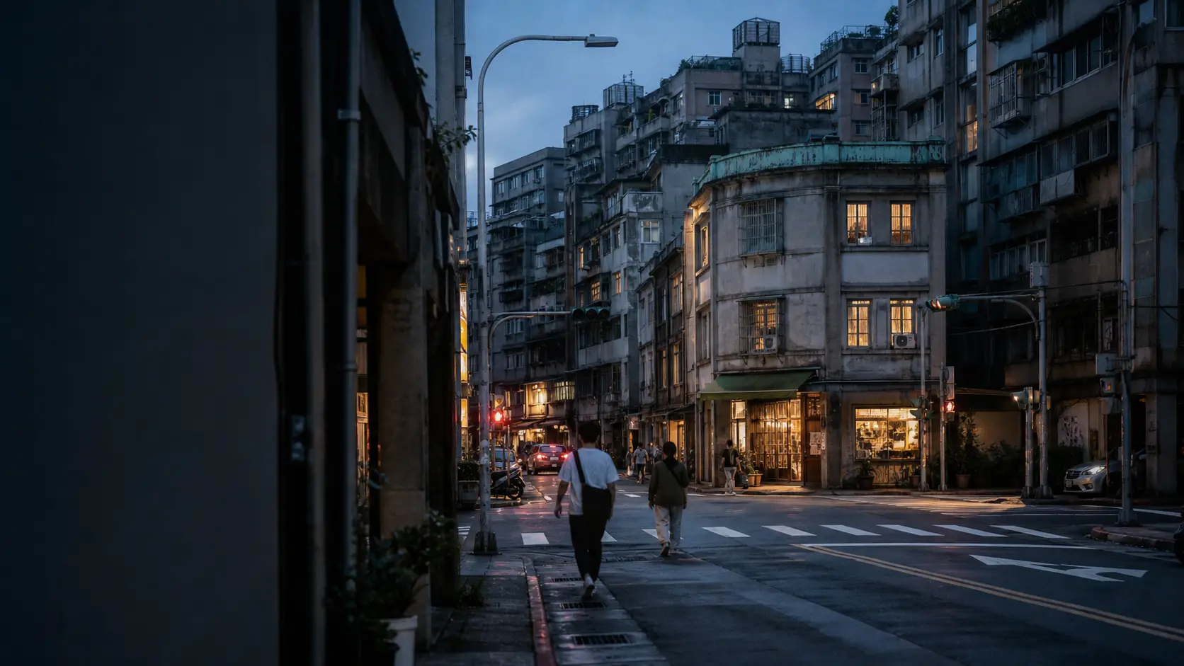 Original documentary street view of Taipei at blue hour